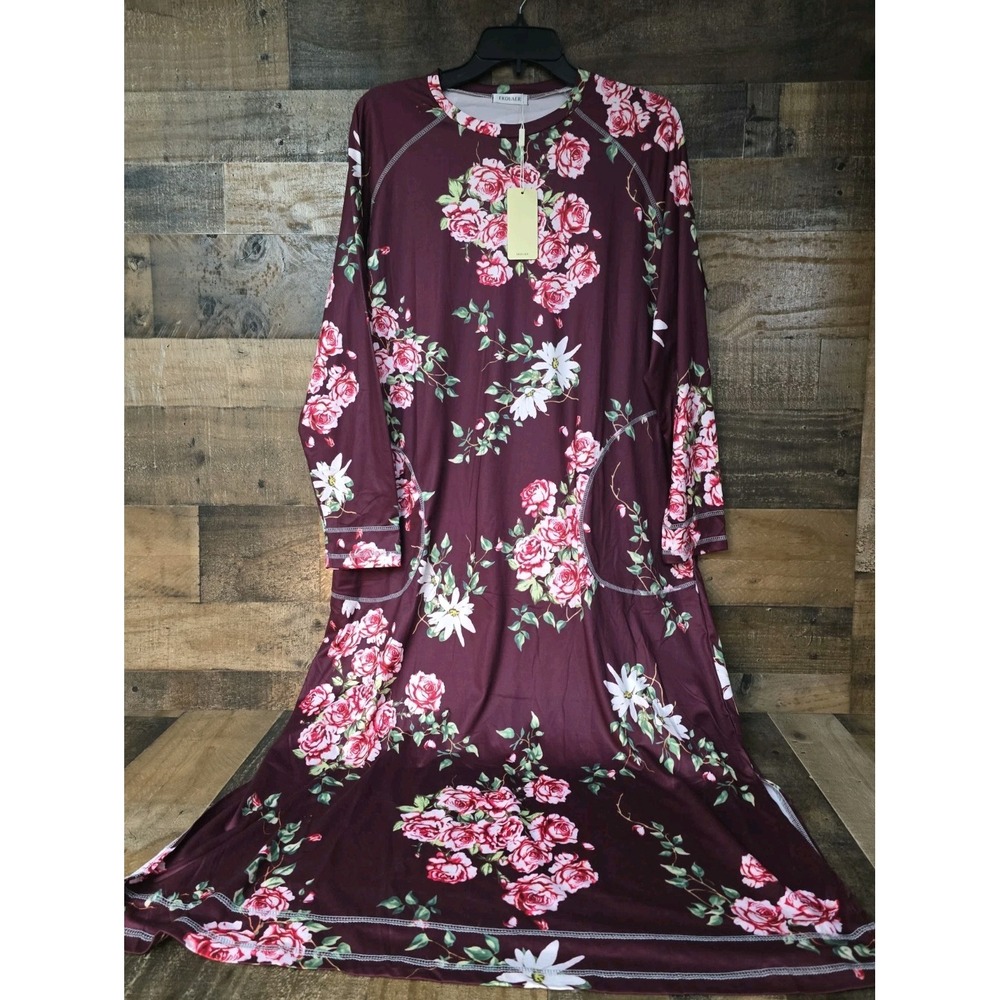 Ekouaer House Dress Women Large Floral Pockets Long Sleeve NWT